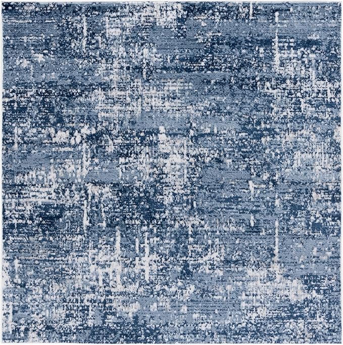 SAFAVIEH Amelia Collection Area Rug - 5'3" Square, Ivory & Dark Blue, Modern Abstract Design, Non-Shedding & Easy Cleaning, Ideal for Living Room, Bedroom, Dining Space (ALA700M)