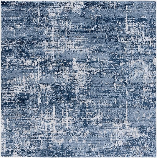 SAFAVIEH Amelia Collection Area Rug - 6'7" Square, Ivory & Dark Blue, Modern Abstract Design, Non-Shedding & Easy Care, Ideal for High Traffic Areas in Living Room, Bedroom, Dining (ALA700M-7SQ)