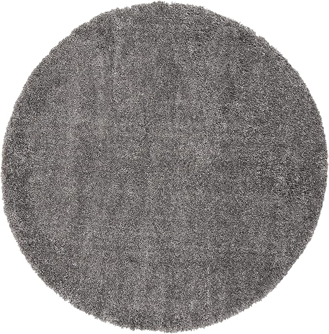 SAFAVIEH Fontana Shag Collection Area Rug - 4' Round, Silver, Solid Pattern, Non-Shedding & Easy Care, 2-inch Thick, Ideal for The Living Room, Dining, Bedroom (FNT800G)