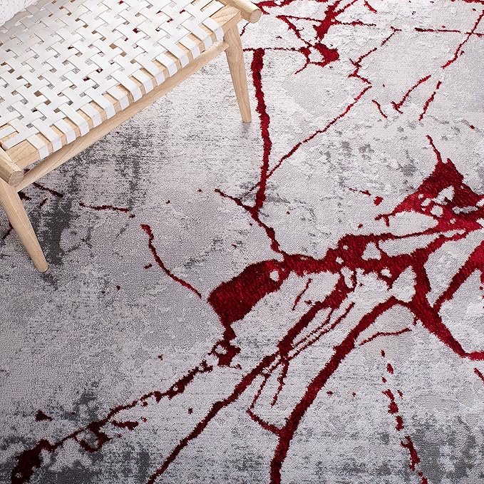 SAFAVIEH Area Rug 8x10 - Amelia Collection - Large - Grey & Red, Modern Design, Non-Shedding & Easy Cleaning, Ideal for Living Room, Bedroom, Office, Dining Space (ALA293L)