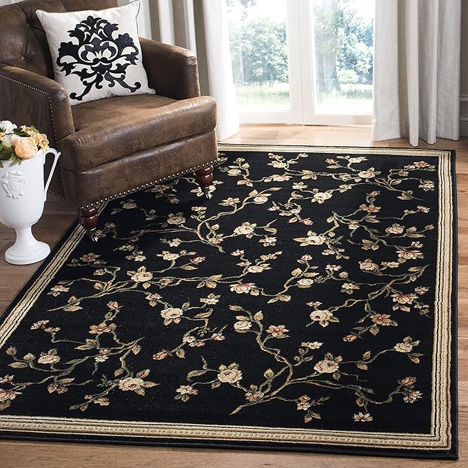 SAFAVIEH Lyndhurst Collection Accent Rug - 3'3" x 5'3", Black, Traditional Floral Design, Non-Shedding & Easy Care, Ideal for High Traffic Areas in Entryway, Living Room, Bedroom (LNH220A)