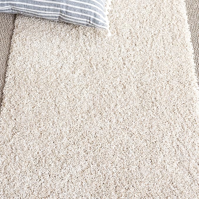 SAFAVIEH Florida Shag Collection Area Rug - 6'7" Square, Beige & Dark Beige, Border Design, 1.2-inch Thick, Ideal for Living Room, Bedroom, Home Office, Dining Space (SG454-1317-7SQ)