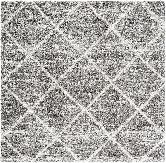 SAFAVIEH Hudson Shag Collection Area Rug - 5' Square, Distressed Grey & Ivory, Trellis Design, Non-Shedding & Easy Care, 2-inch Thick Ideal for High Traffic Areas in Living Room, Bedroom (SGH281K)