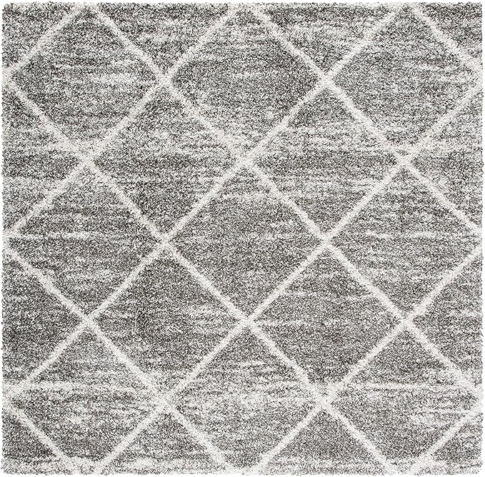SAFAVIEH Hudson Shag Collection Area Rug - 7' Square, Distressed Grey & Ivory, Trellis Design, Non-Shedding & Easy Care, 2-inch Thick Ideal for High Traffic Areas in Living Room, Bedroom (SGH281K)