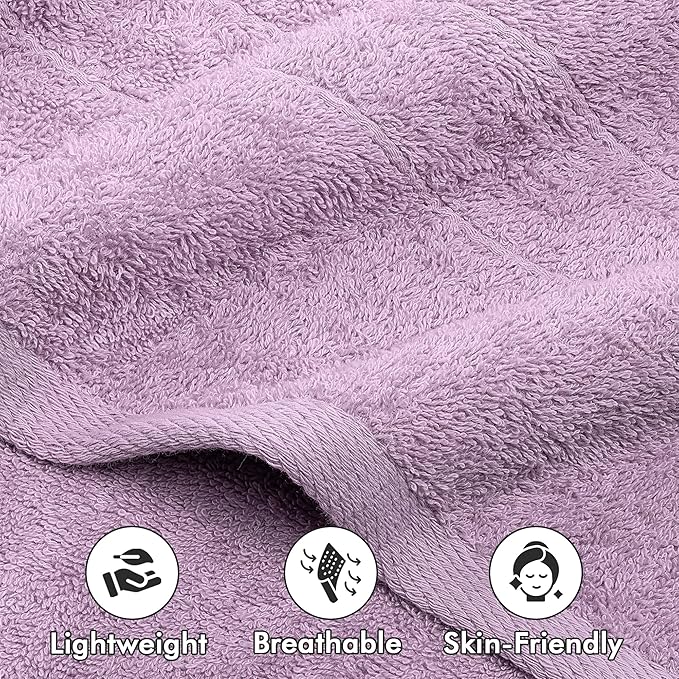 Bath Towels Set of 4 – 100% Cotton Lilac Extra Large Towels for Bathroom, Spa Use (55x28 in) – Super Soft and Quick Dry Large Bath Sheets for Adults