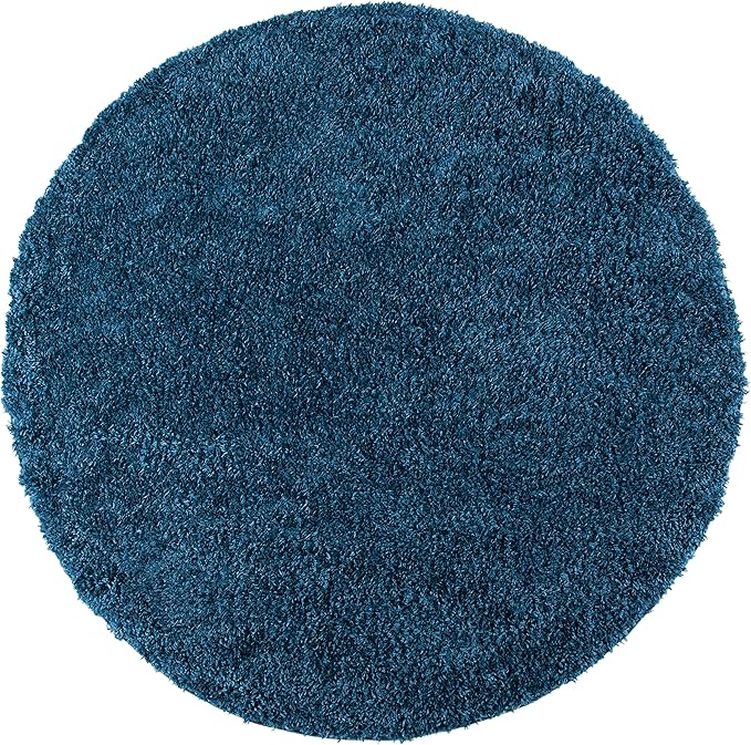 SAFAVIEH August Shag Collection 5' Round Navy AUG200M Solid Non-Shedding Living Room Bedroom Dining Room Entryway Plush 1.5-inch Thick Area Rug