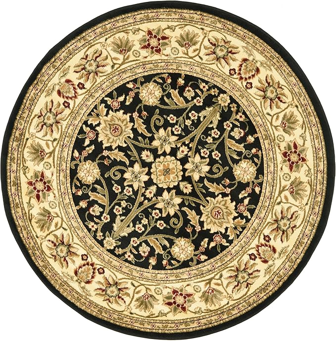SAFAVIEH Lyndhurst Collection 6' Round Black/Ivory LNH212A Traditional Oriental Non-Shedding Dining Room Entryway Foyer Living Room Bedroom Area Rug