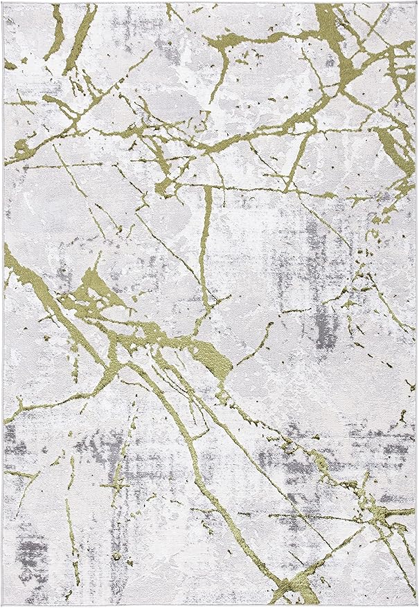 SAFAVIEH Amelia Collection Accent Rug - 4'5" x 6'5", Grey & Green, Modern Abstract Design, Non-Shedding & Easy Care, Ideal for High Traffic Areas in Entryway, Living Room, Bedroom (ALA293J)