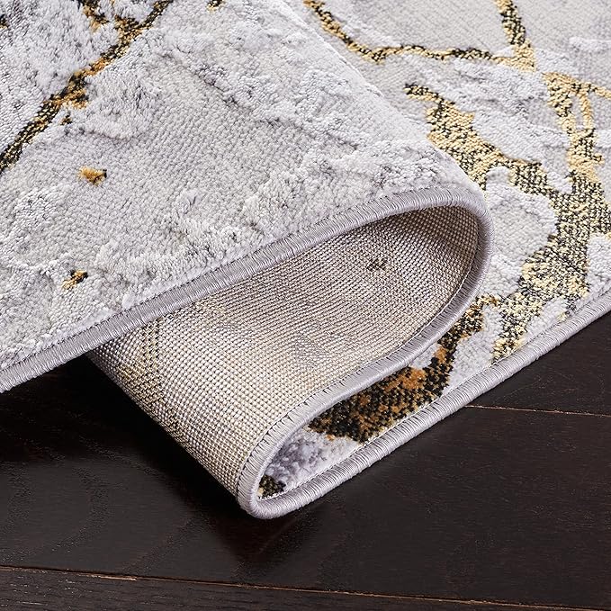 SAFAVIEH Amelia Collection Area Rug - 10' x 14', Grey & Gold, Modern Abstract Design, Non-Shedding & Easy Care, Ideal for High Traffic Areas in Living Room, Bedroom (ALA293G)