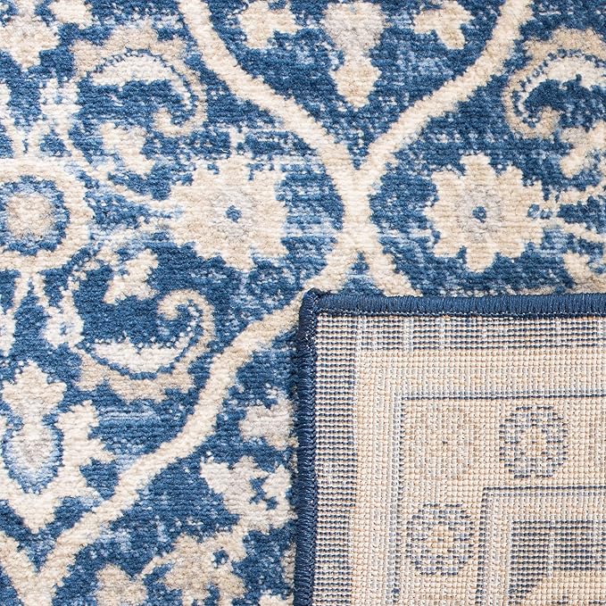SAFAVIEH Brentwood Collection 3' x 5' Navy / Light Grey BNT870M Oriental Damask Trellis Non-Shedding Living Room Bedroom Accent Rug