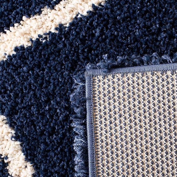 SAFAVIEH Hudson Shag Collection Area Rug - 5' Square, Navy & Ivory, Modern Trellis Design, Non-Shedding & Easy Care, 2-inch Thick Ideal for High Traffic Areas in Living Room, Bedroom (SGH281C)