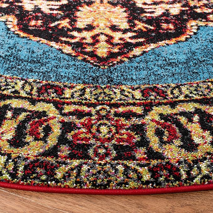 SAFAVIEH Vintage Hamadan Collection 3' Round Gold/Light Blue VTH219D Traditional Oriental Living Room Dining Bedroom Foyer Area Rug