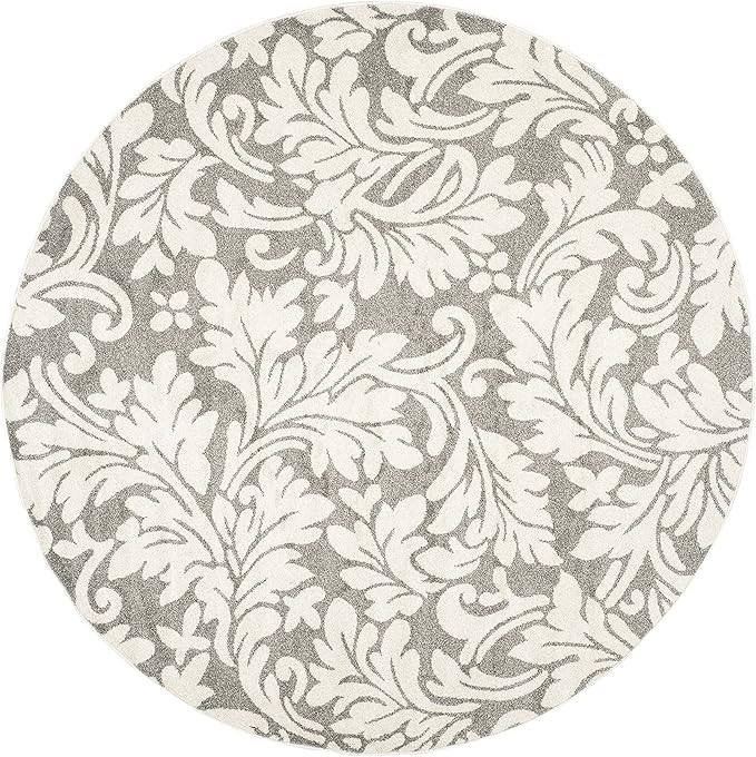 SAFAVIEH Amherst Collection 7' Round Dark Grey/Beige AMT425R Floral Non-Shedding Dining Room Entryway Foyer Living Room Bedroom Area Rug