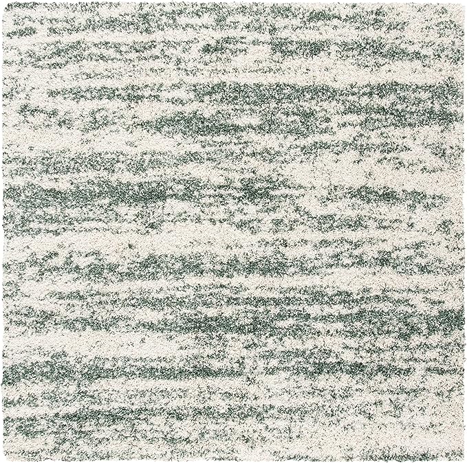 SAFAVIEH Hudson Shag Collection Area Rug - 7' Square, Ivory & Green, Modern Design, Non-Shedding & Easy Care, 2-inch Thick Ideal for High Traffic Areas in Living Room, Bedroom (SGH206Y)