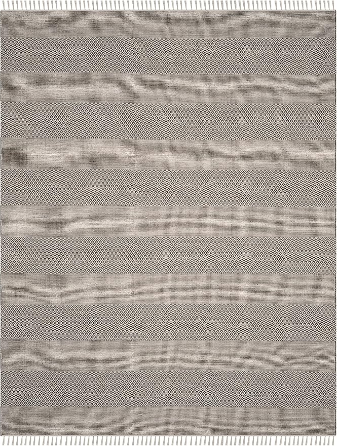 SAFAVIEH Montauk Collection Area Rug - 10' x 14', Ivory & Anthracite, Handmade Flat Weave Boho Farmhouse Cotton Tassel Fringe, Ideal for High Traffic Areas in Living Room, Bedroom (MTK330N)