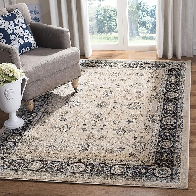 SAFAVIEH Lyndhurst Collection Area Rug - 7' Square, Light Beige & Anthracite, Traditional Oriental Design, Non-Shedding & Easy Care, Ideal for High Traffic Areas in Living Room, Bedroom (LNH340K)