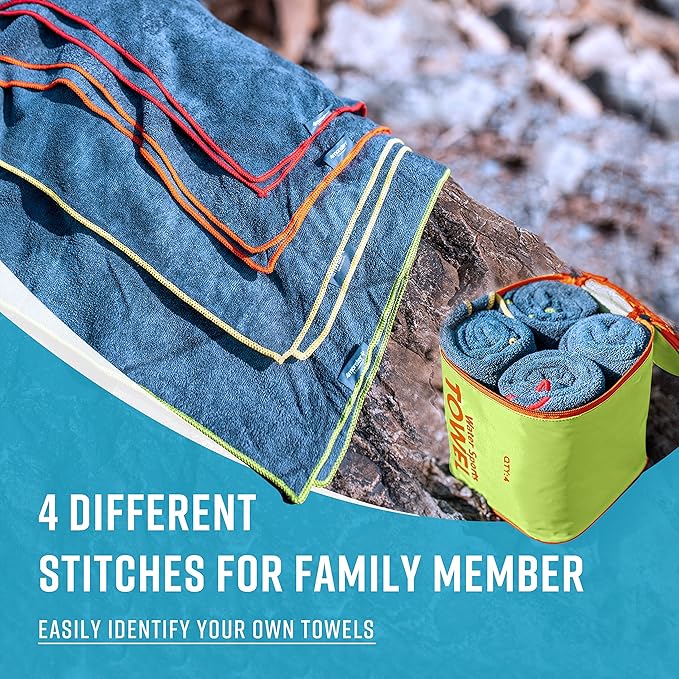 4 Pack Microfiber Camping Towel Quick Dry, Super Absorbent Travel Towel with Waterproof Bag, Lightweight Boat Towel for RV, Sport, Gym, Beach, Pool, Swim,Family Trip