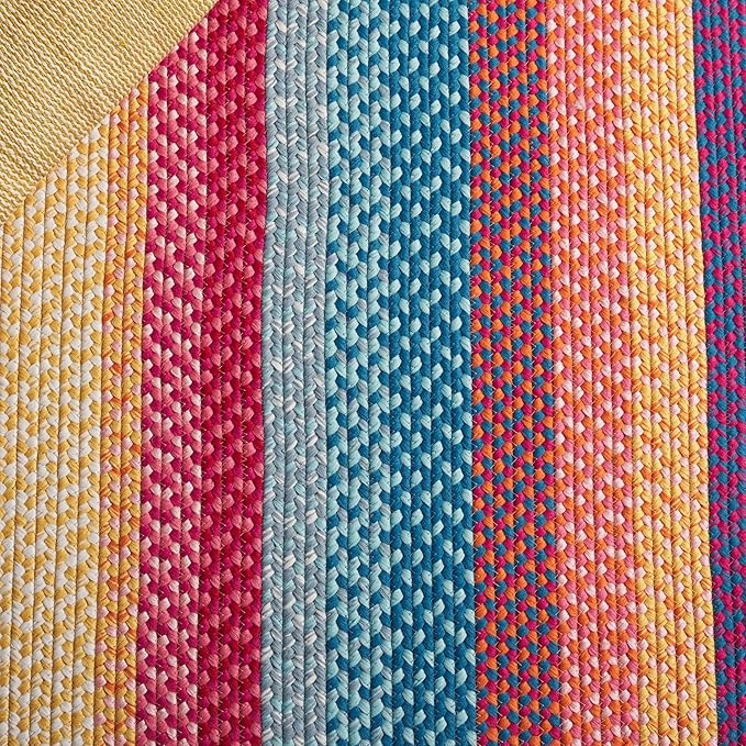 SAFAVIEH Washable Rug Outdoor Braided Collection - 5' x 8' Oval, Red & Orange, Handmade & Reversible, Non-Shedding & Easy to Clean, Ideal for Patio, Backyard, Mudroom (BRD308Q)