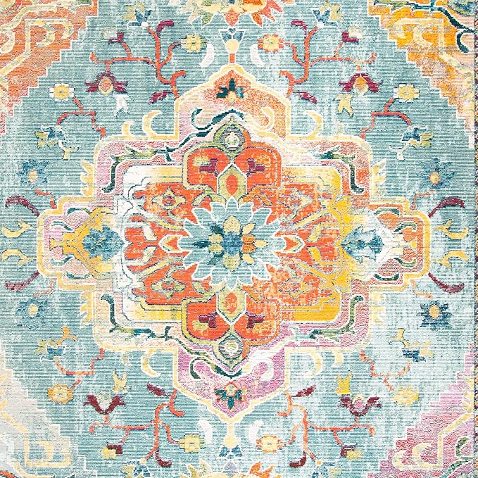 SAFAVIEH Crystal Collection Area Rug - 5' x 8', Teal & Orange, Medallion Distressed Design, Non-Shedding & Easy Care, Ideal for High Traffic Areas in Living Room, Bedroom (CRS501J)