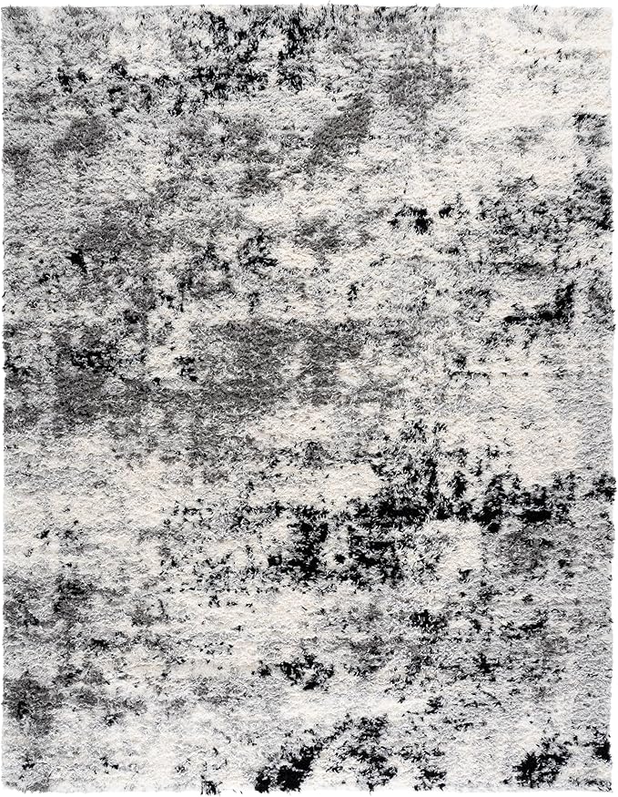 SAFAVIEH Area Rug 8x10 - Lindsay Shag Collection - Large - Grey & Black Ivory, Non-Shedding & Easy Cleaning, Ultra Plush Thick Pile, Ideal for Living Room, Bedroom, Dining Space (LNS556G)