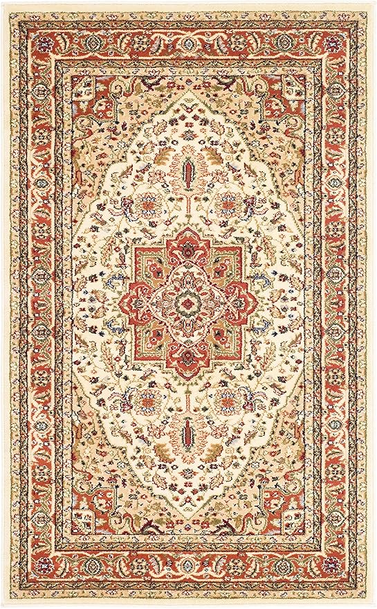 SAFAVIEH Lyndhurst Collection Accent Rug - 3'3" x 5'3", Ivory & Rust, Traditional Oriental Design, Non-Shedding & Easy Care, Ideal for High Traffic Areas in Entryway, Living Room, Bedroom (LNH330R)