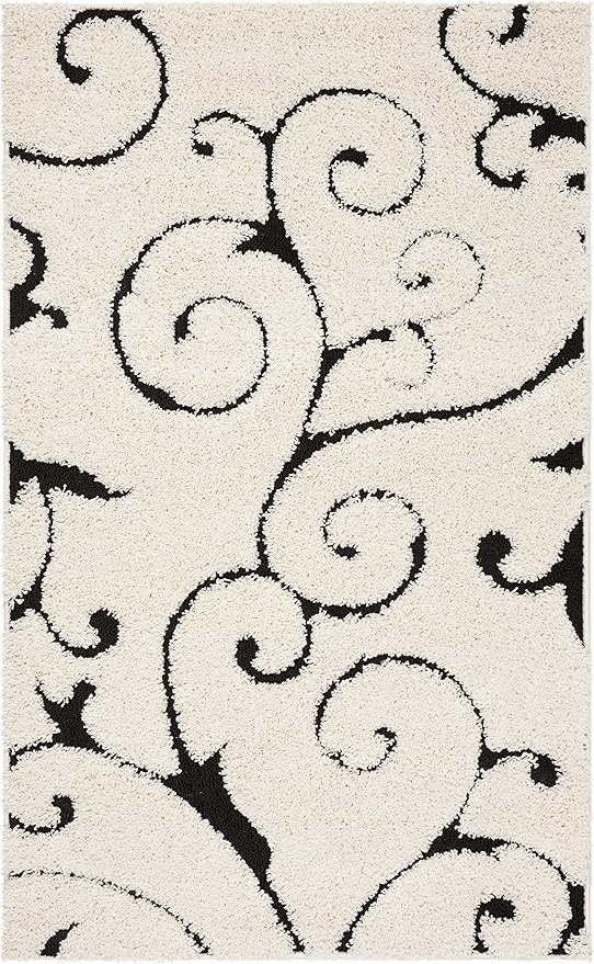 SAFAVIEH Florida Shag Collection Accent Rug - 3'3" x 5'3", Ivory & Black, Scroll Design, Non-Shedding & Easy Care, High-Low Plush Pile, Ideal for Living Room, Bedroom, Dining Space (SG455-1290)