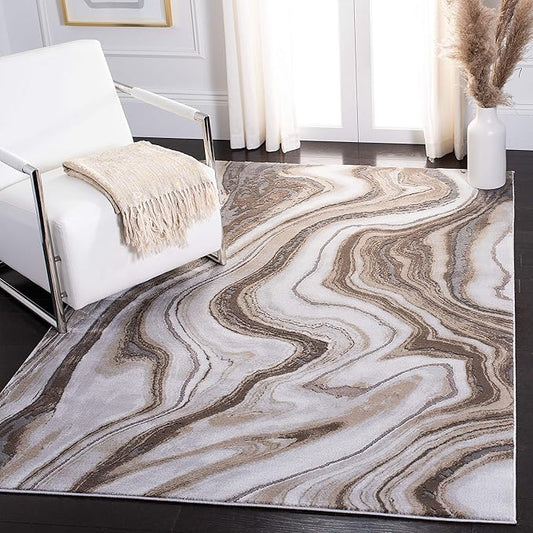 SAFAVIEH Craft Collection Area Rug - 6'7" x 9', Gold & Grey, Modern Abstract Design, Non-Shedding & Easy Care, Ideal for High Traffic Areas in Living Room, Bedroom (CFT819D)