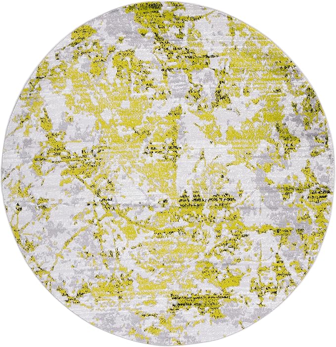 SAFAVIEH Skyler Collection 6'7" Round Grey/Green SKY186Y Modern Abstract Non-Shedding Entryway Foyer Living Room Bedroom Kitchen Area Rug