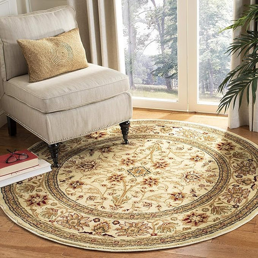 SAFAVIEH Lyndhurst Collection Area Rug - 3'3" Round, Ivory & Ivory, Traditional Oriental Design, Non-Shedding & Easy Care, Ideal for High Traffic Areas in Living Room, Bedroom (LNH212L)