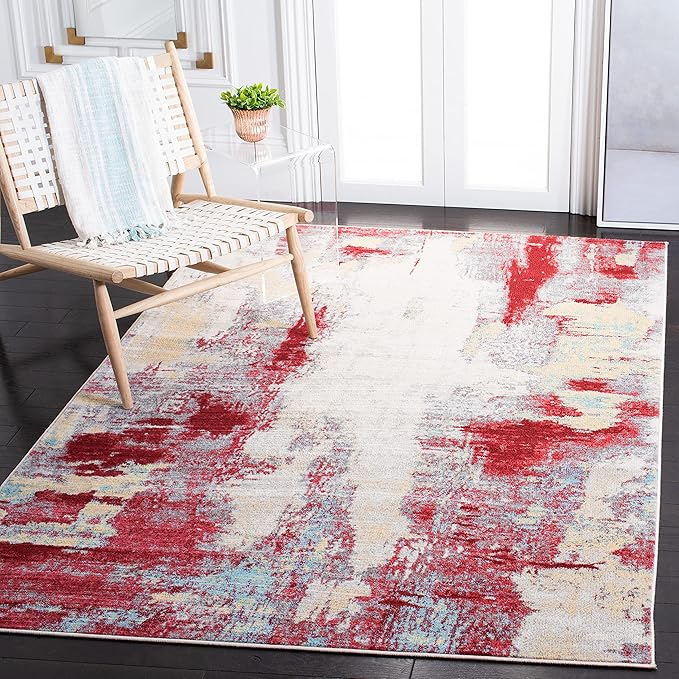 SAFAVIEH Jasper Collection Area Rug - 5'3" x 7'6", Red & Ivory, Modern Abstract Design, Non-Shedding & Easy Care, Ideal for High Traffic Areas in Living Room, Bedroom (JSP101Q)