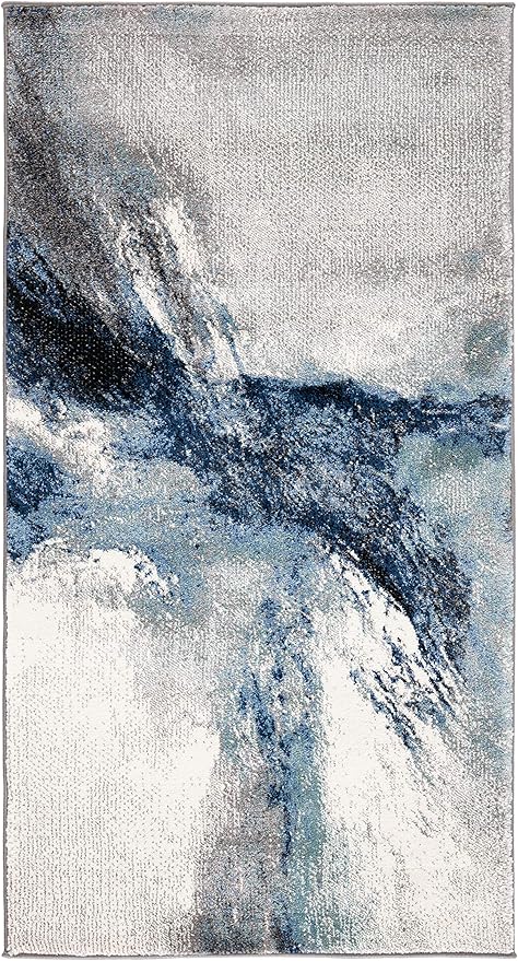 SAFAVIEH Galaxy Collection Accent Rug - 2'7" x 5', Blue & Grey, Modern Abstract Design, Non-Shedding & Easy Care, Ideal for High Traffic Areas in Entryway, Living Room, Bedroom (GAL117M)