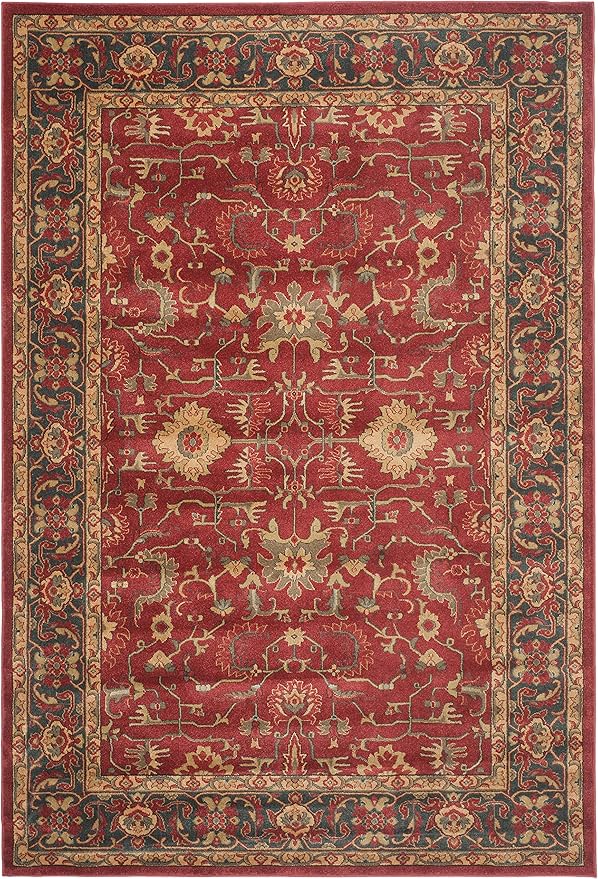 SAFAVIEH Mahal Collection Area Rug - 6'7" x 9'2", Red & Navy, Traditional Oriental Design, Non-Shedding & Easy Care, Ideal for High Traffic Areas in Living Room, Bedroom (MAH693F)