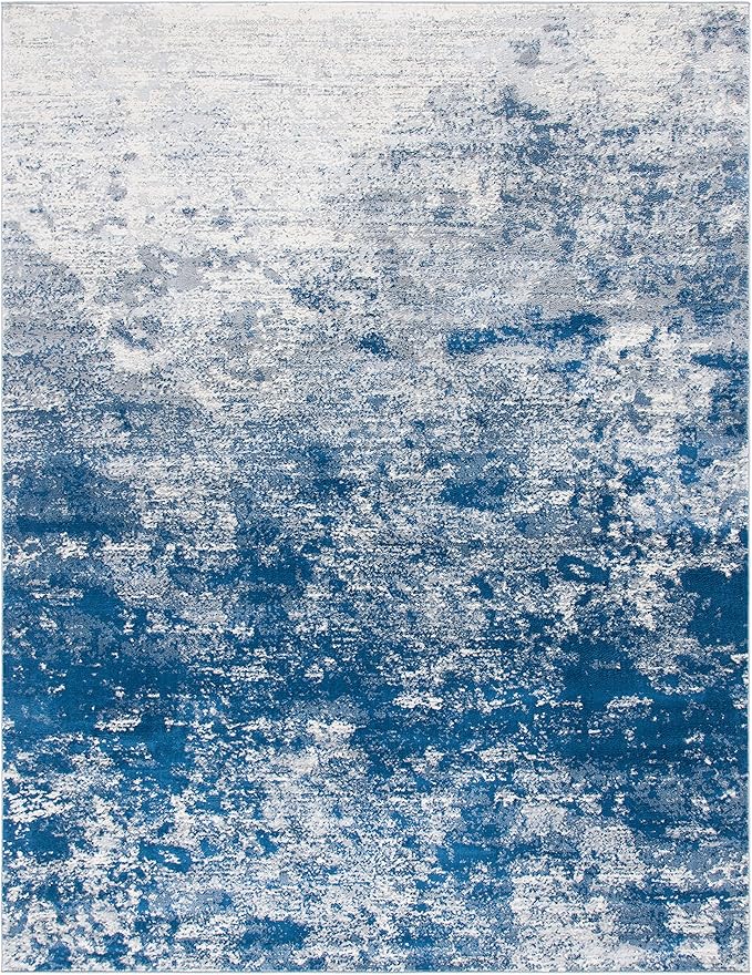 SAFAVIEH Brentwood Collection X-Large Area Rug - 12' x 18', Grey & Navy, Modern Abstract Design, Non-Shedding & Easy Care, Ideal for High Traffic Areas in Living Room, Bedroom (BNT822G)