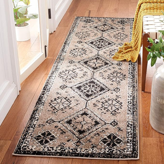 SAFAVIEH Vintage Hamadan Collection Runner Rug - 2'3" x 8', Brown & Black, Oriental Distressed Design, Non-Shedding & Easy Care, Ideal for High Traffic Areas in Living Room, Bedroom (VTH293T)