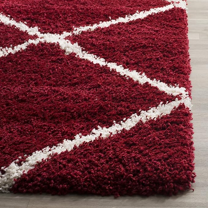 Safavieh Hudson Shag Collection Accent Rug - 2' x 3', Red & Ivory, Modern Trellis Design, Non-Shedding & Easy Care, 2-inch Thick Ideal for High Traffic Areas in Foyer, Living Room, Bedroom (SGH281R)