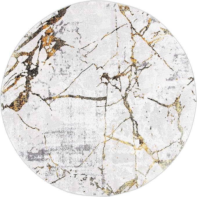 SAFAVIEH Amelia Collection 5' Round Grey/Gold ALA293G Modern Abstract Non-Shedding Living Room Dining Bedroom Foyer Area Rug