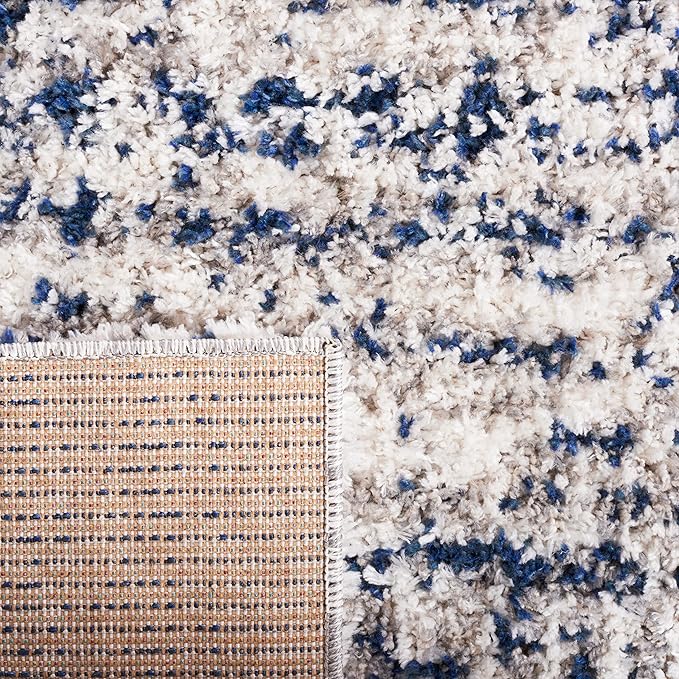 SAFAVIEH Jericho Shag Collection Accent Rug - 3' Round, Navy & Ivory, Non-Shedding & Easy Care, 1.2-inch Thick, Ideal for The Living Room, Dining Room, Bedroom (JER100N-3R)