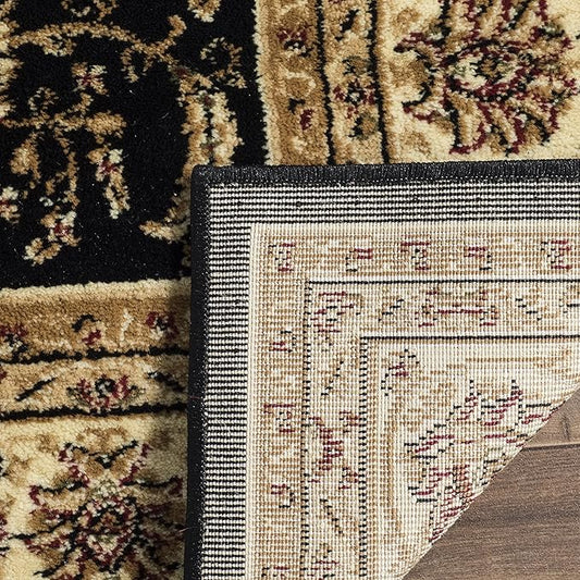 SAFAVIEH Lyndhurst Collection Area Rug - 6' Square, Black & Ivory, Traditional Oriental Design, Non-Shedding & Easy Care, Ideal for High Traffic Areas in Living Room, Bedroom (LNH219A)