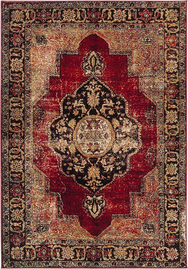 SAFAVIEH Vintage Hamadan Collection Accent Rug - 4' x 6', Red & Multi, Oriental Persian Design, Non-Shedding & Easy Care, Ideal for High Traffic Areas in Entryway, Living Room, Bedroom (VTH219A)