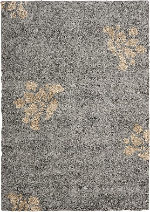 SAFAVIEH Florida Shag Collection Area Rug - 6' x 9', Grey & Beige, Floral Design, Non-Shedding & Easy Care, 1.2-inch Thick Ideal for High Traffic Areas in Living Room, Bedroom (SG464-8013)
