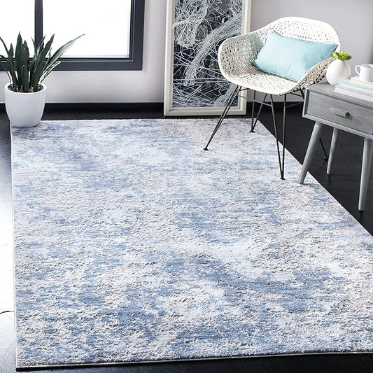 SAFAVIEH Amelia Collection Area Rug - 6' x 9', Grey & Blue, Modern Abstract Design, Non-Shedding & Easy Care, Ideal for High Traffic Areas in Living Room, Bedroom (ALA705F)