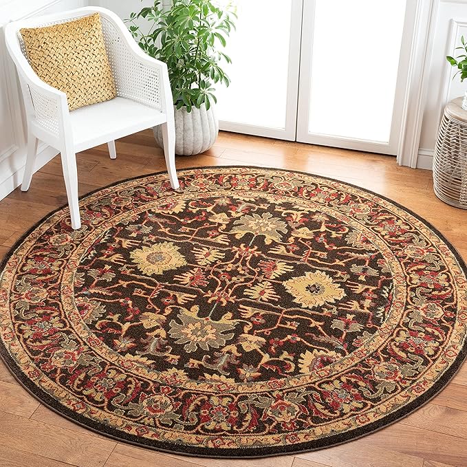 SAFAVIEH Mahal Collection Area Rug - 6'7" Round, Brown & Beige, Traditional Oriental Design, Non-Shedding & Easy Care, Ideal for High Traffic Areas in Living Room, Bedroom (MAH693T)