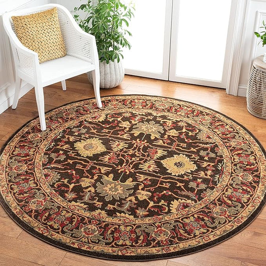 SAFAVIEH Mahal Collection Area Rug - 6'7" Round, Brown & Beige, Traditional Oriental Design, Non-Shedding & Easy Care, Ideal for High Traffic Areas in Living Room, Bedroom (MAH693T)