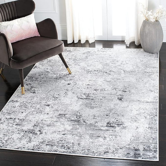 SAFAVIEH Amelia Collection Area Rug - 6' x 9', Grey & Ivory, Modern Abstract Design, Non-Shedding & Easy Care, Ideal for High Traffic Areas in Living Room, Bedroom (ALA705G)