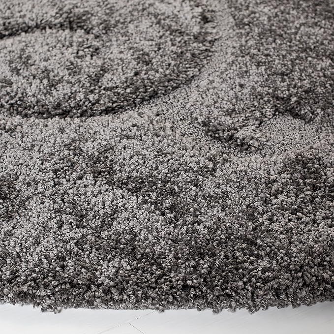SAFAVIEH Florida Shag Collection Area Rug - 5' Round, Grey, Scroll Design, Non-Shedding & Easy to Clean, High-Low Plush Pile, Ideal for Living Room, Bedroom, Dining Space (SG455-8013)