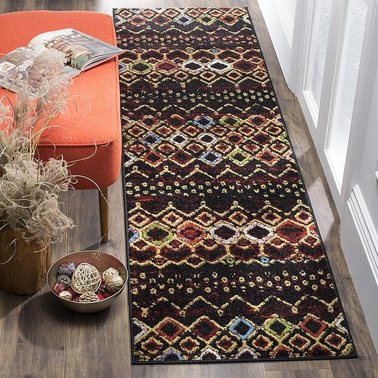 SAFAVIEH Amsterdam Collection Runner Rug - 2'3" x 8', Black & Multi, Moroccan Boho Design, Non-Shedding & Easy Care, Ideal for High Traffic Areas in Living Room, Bedroom (AMS108P)
