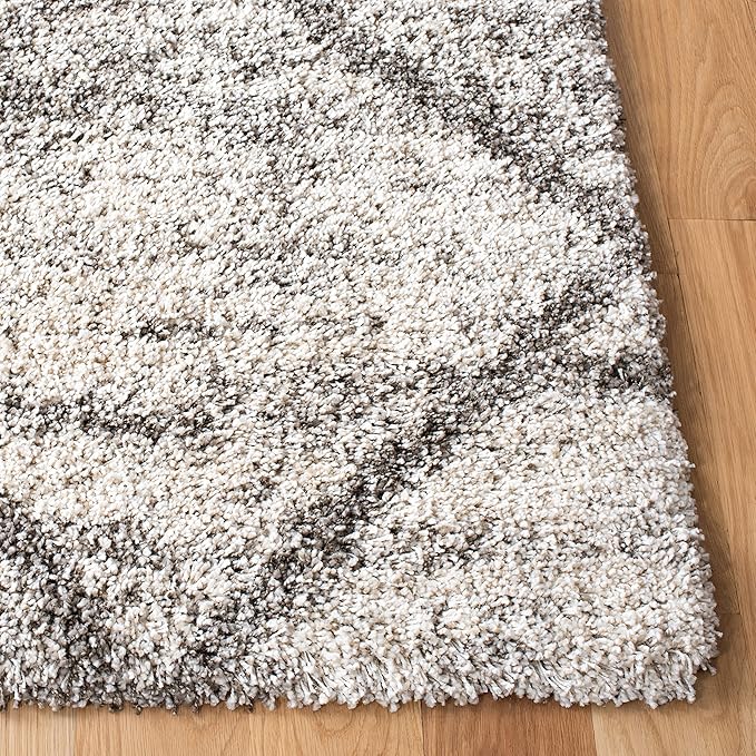SAFAVIEH Hudson Shag Collection Area Rug - 7' Square, Grey & Beige, Modern Trellis Design, Non-Shedding & Easy Care, 2-inch Thick Ideal for High Traffic Areas in Living Room, Bedroom (SGH281J)
