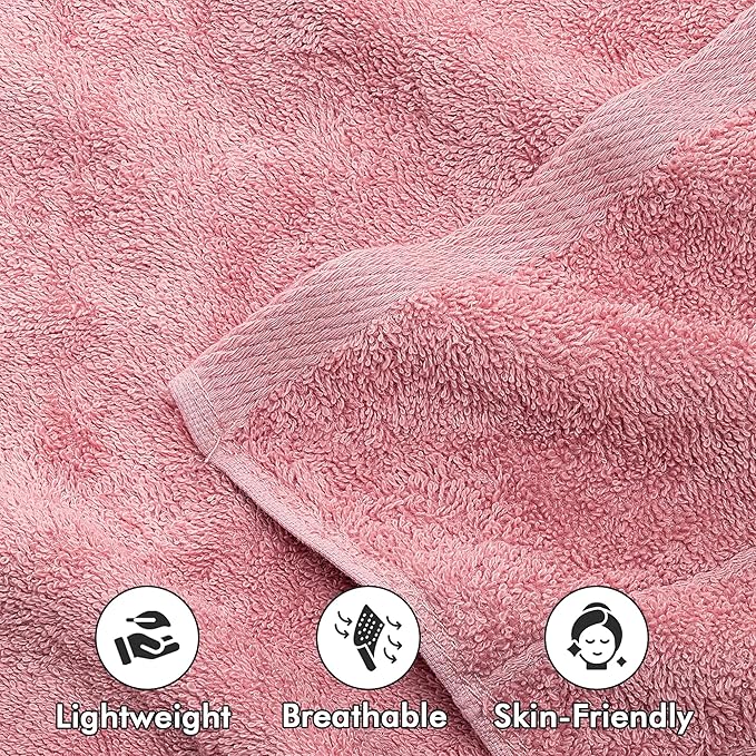 100% Cotton Hand Towels for Bathroom – Soft & Absorbent Towel Set– Pack of 6 Small Towel (34x20in) – Quick Dry Luxury Cotton Hand Towels – Baby Pink