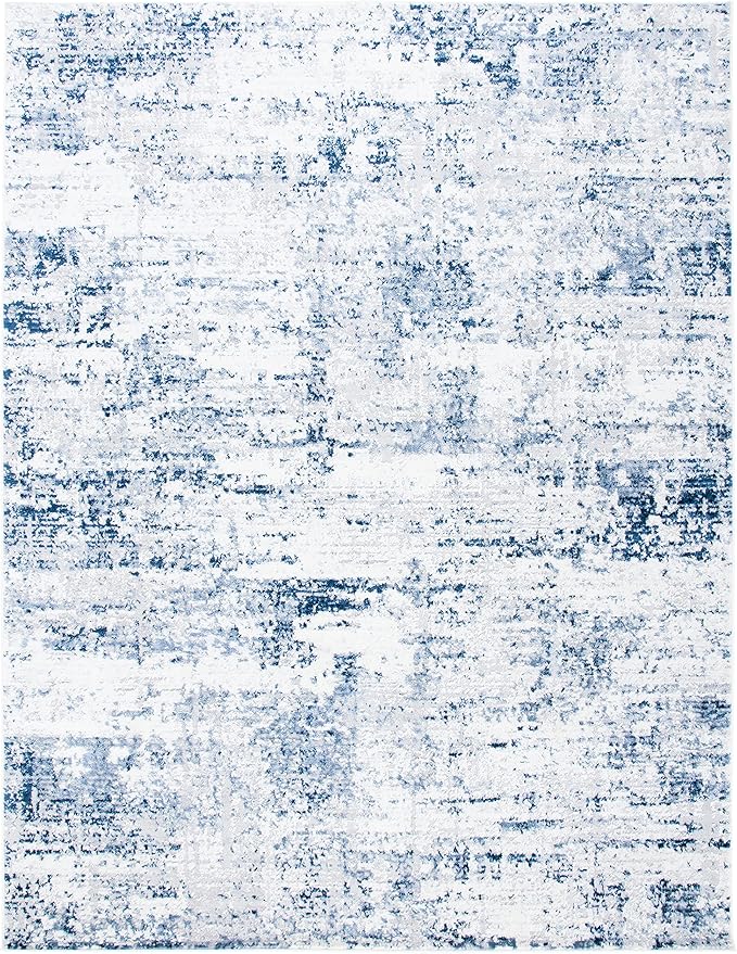 SAFAVIEH Amelia Collection X-Large Area Rug - 12' x 18', Ivory & Navy, Modern Abstract Design, Non-Shedding & Easy Care, Ideal for High Traffic Areas in Living Room, Bedroom (ALA700B)