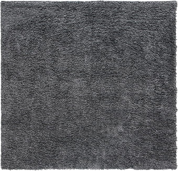 SAFAVIEH August Shag Collection Area Rug - 6'7" Square, Charcoal, Solid Design, Non-Shedding & Easy Care, 1.5-inch Thick Ideal for High Traffic Areas in Living Room, Bedroom (AUG200H)